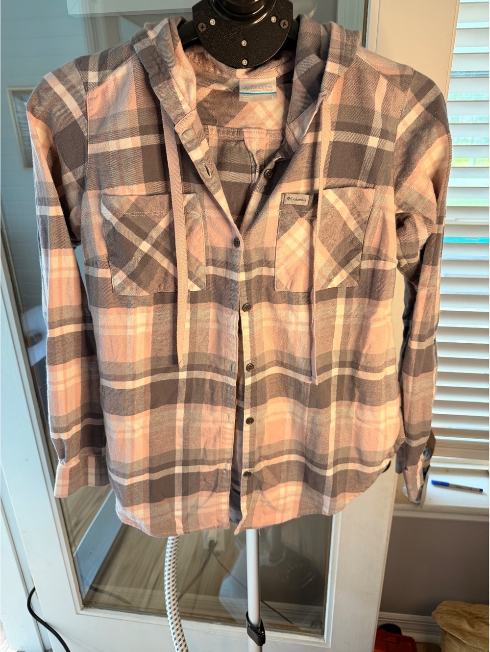 Columbia Plaid Hooded Button Front Shirt